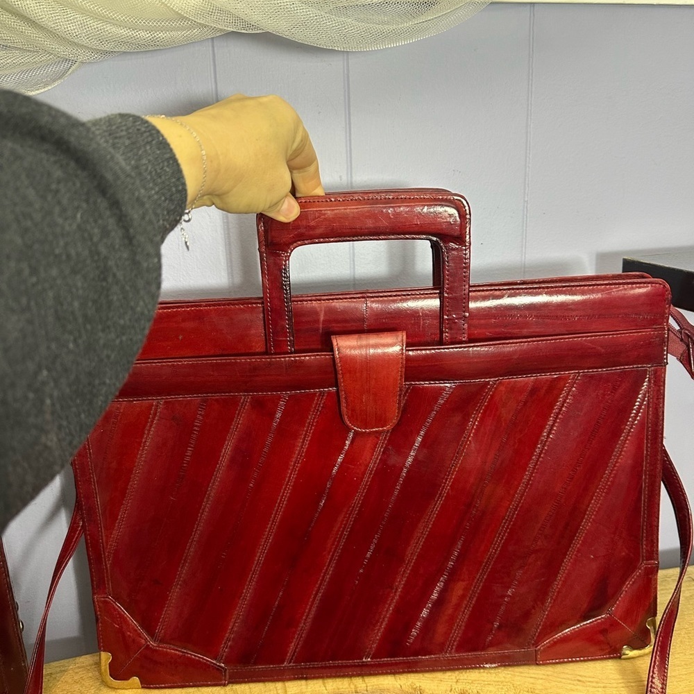 Elegant Burgundy EEL skin vintage Attaché SET - Picture 3 of 15